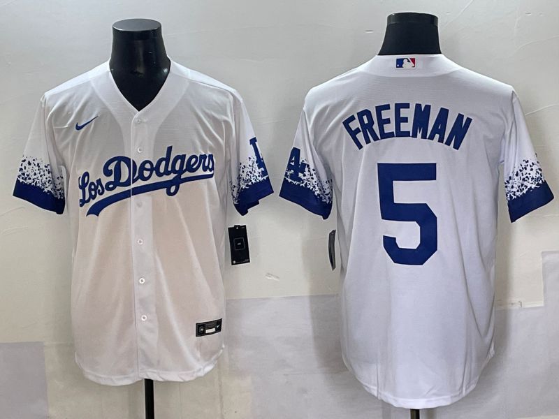 Men Los Angeles Dodgers #5 Freeman White blue City Edition Nike MLB Jersey style 1
